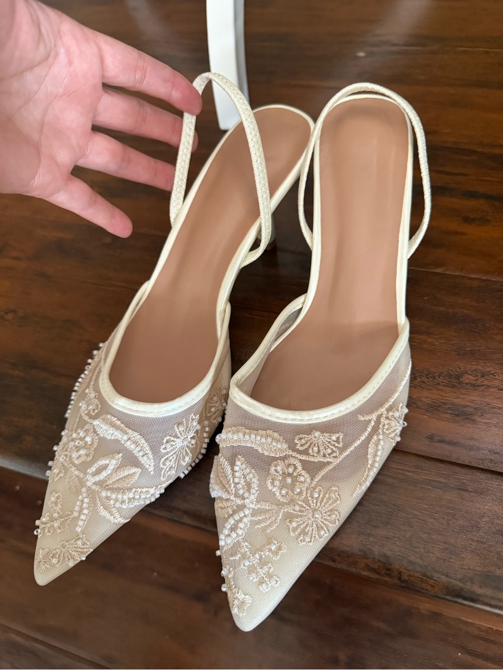 Elegant Ivory Embroidered Slingback Women's